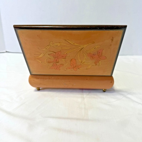 Vintage Reuge Swiss Music Box Floral Wood Plays "Amazing Grace" Works  8X5 - Picture 5 of 8